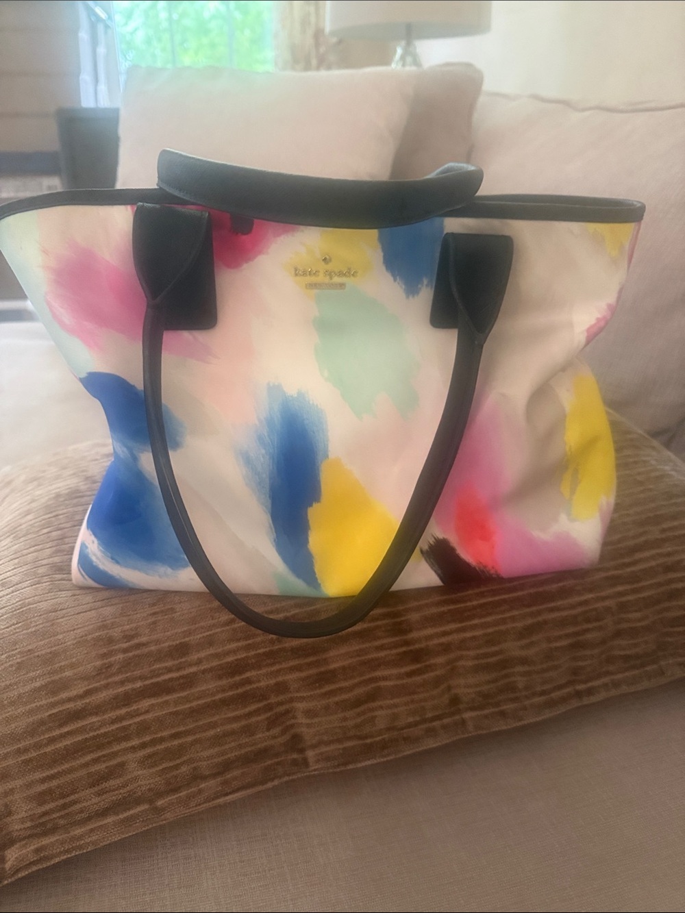 kate spade Multicolor Brushstroke Tote with Black Handles